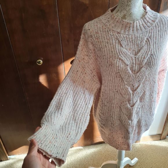 ADY P Chunky Sweater Knitted Braided Longsleeve Crewneck Light Pink Size L - Picture 4 of 14